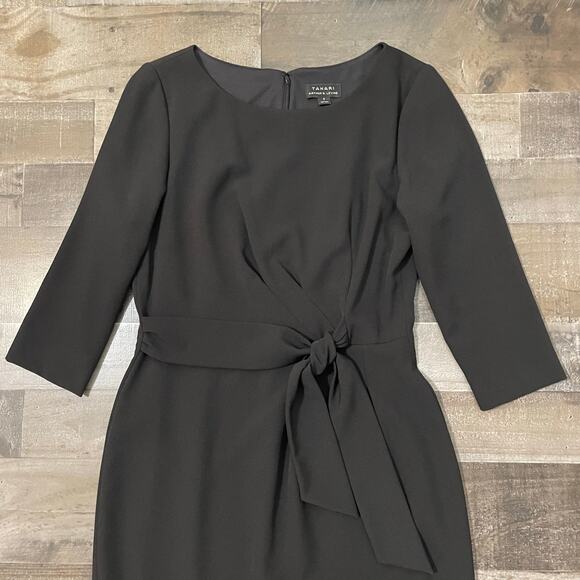 Tahari ASL Tie Waist Sheath Dress Knee Length 3/4 Long Sleeve Womens sz 8 Black - Picture 11 of 16